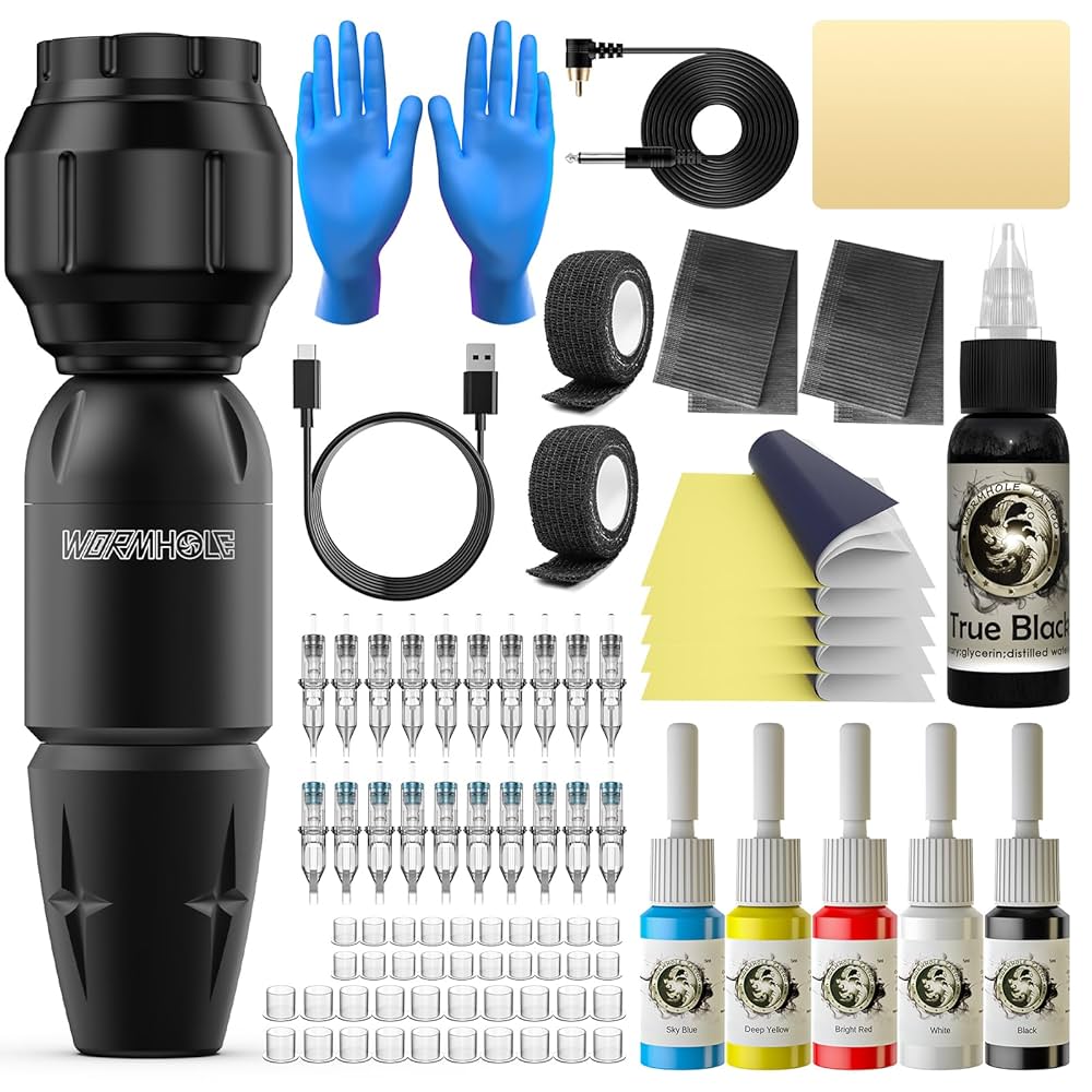 WORMHOLE ロータリータトゥーマシン Amazon.com: Wormhole Tattoo Machine Kit 20 Cartridge Needles